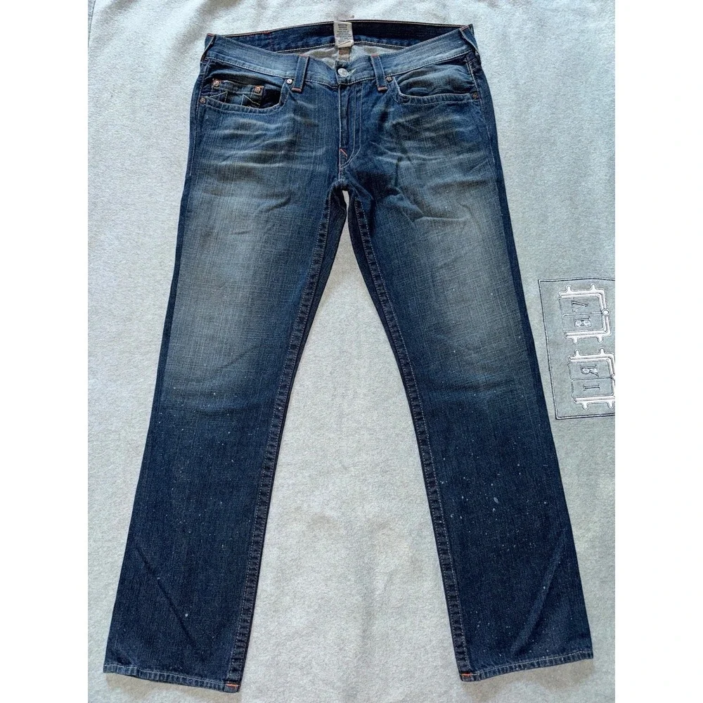 True Religion Jeans Men's‎ Bobby Blue Denim Straight Leg Stretch Size 38